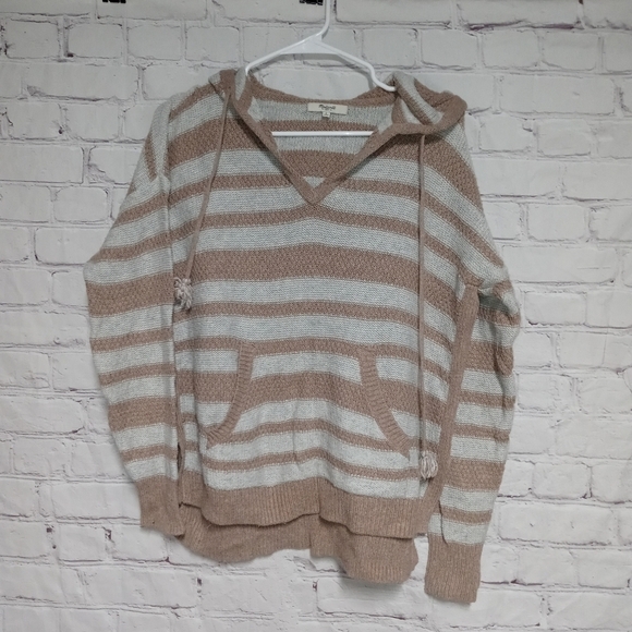 🧡MADEWELL Striped Cozy Knit Hooded Sweater - Picture 1 of 5